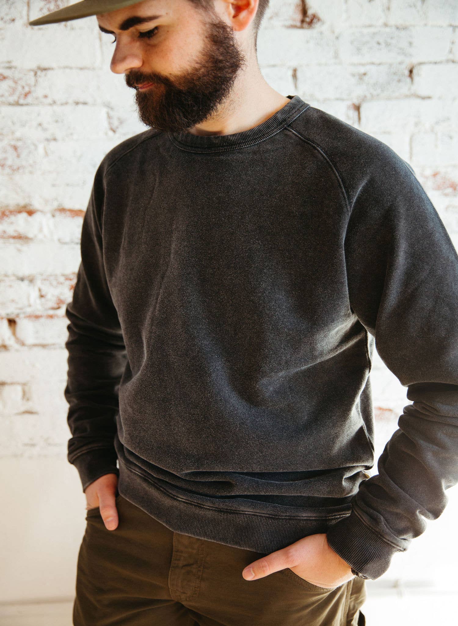 Washed Hemp Crewneck Sweatshirt: Vintage Black - Unisex