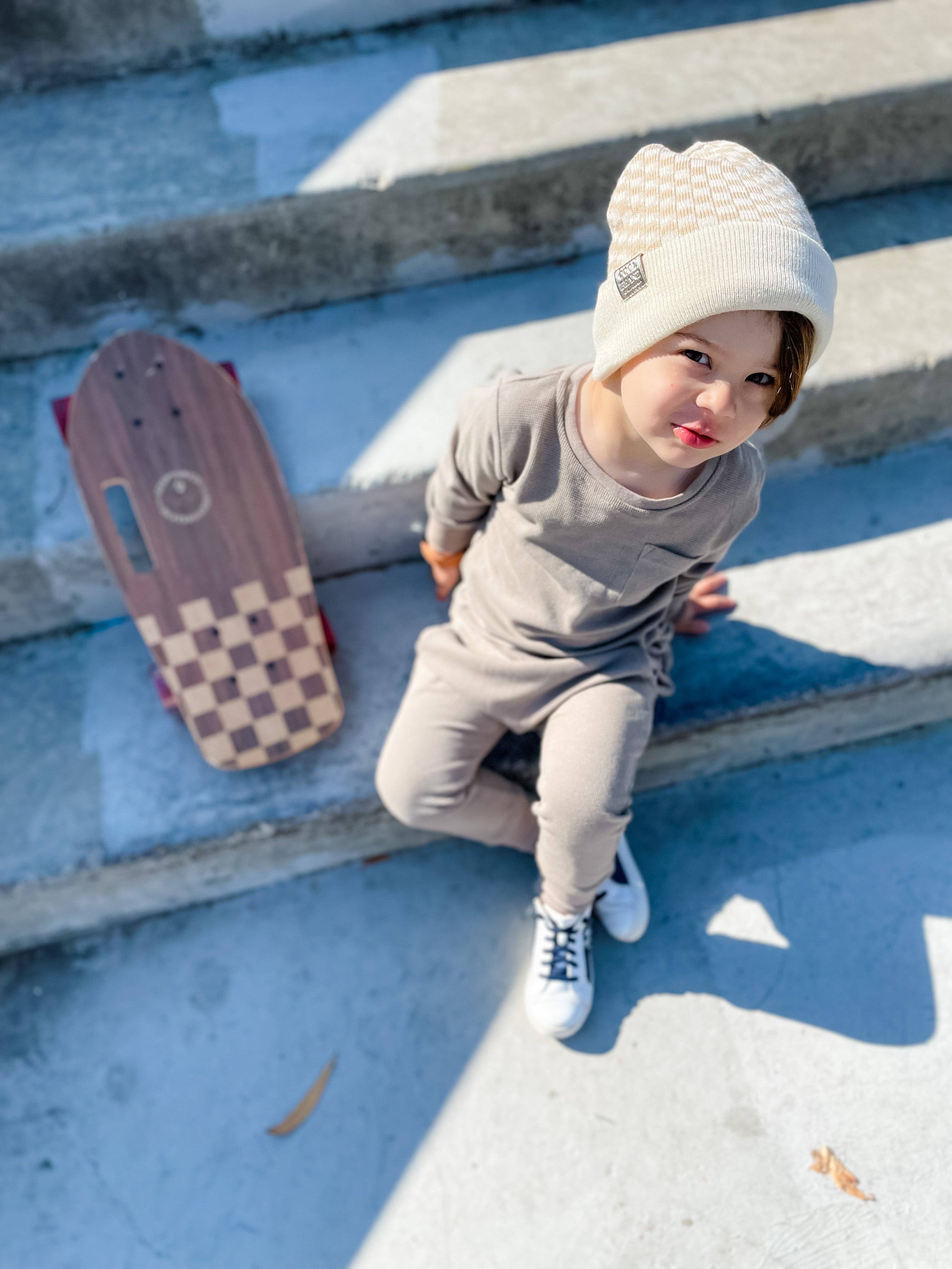 Check Yourself Checkered Reversible Beanz Beige: Adult