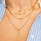 Waterproof Gold Diamond Cross Pendant Necklace