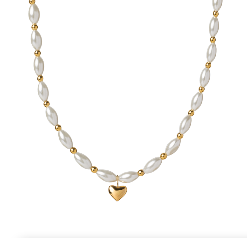 Waterproof White Shell Necklace with Puffy Heart