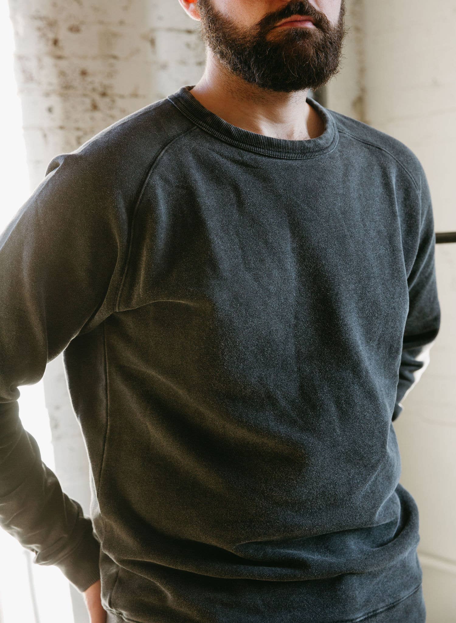 Washed Hemp Crewneck Sweatshirt: Vintage Black - Unisex