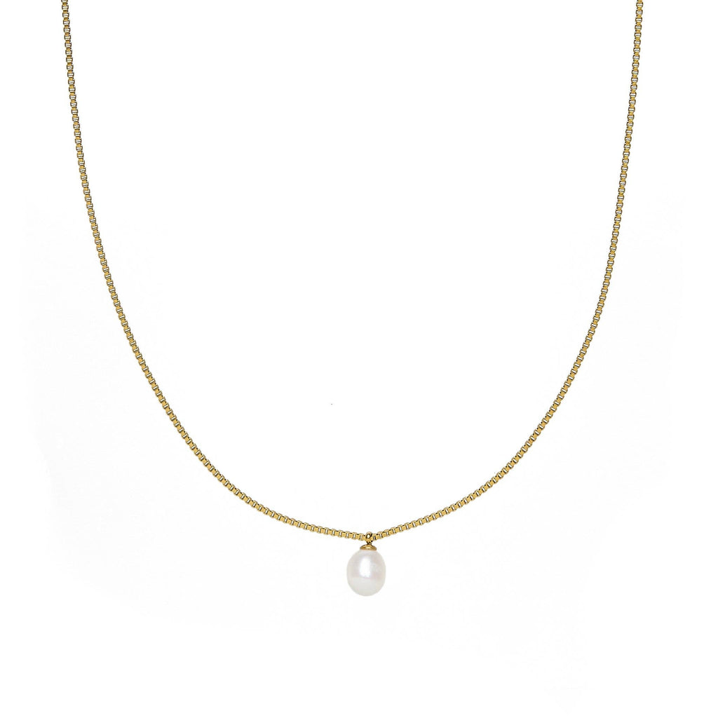 Waterproof Gold Box Chain Pearl Pendant Necklace