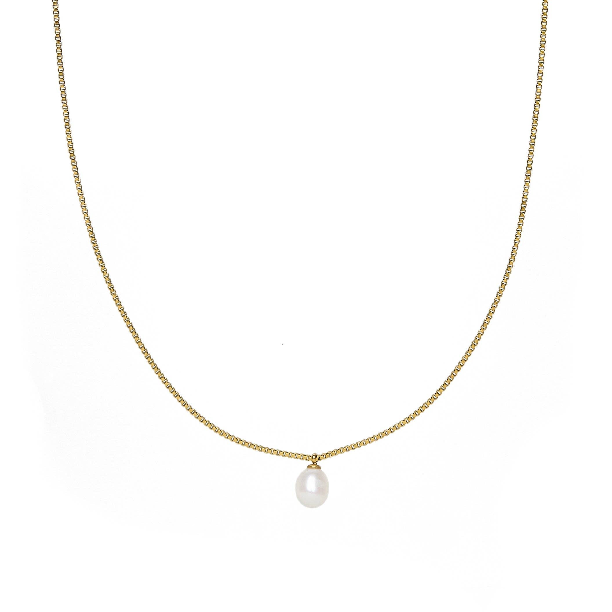 Waterproof Gold Box Chain Pearl Pendant Necklace