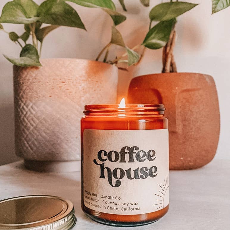 Coffee House 8 oz coconut wax amber jar candle