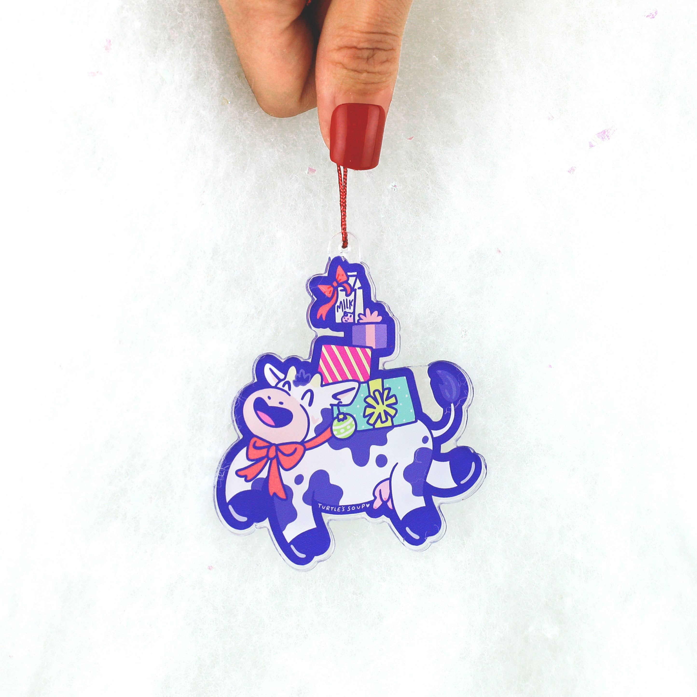 Cow Holiday Acrylic Cute Winter Ornament
