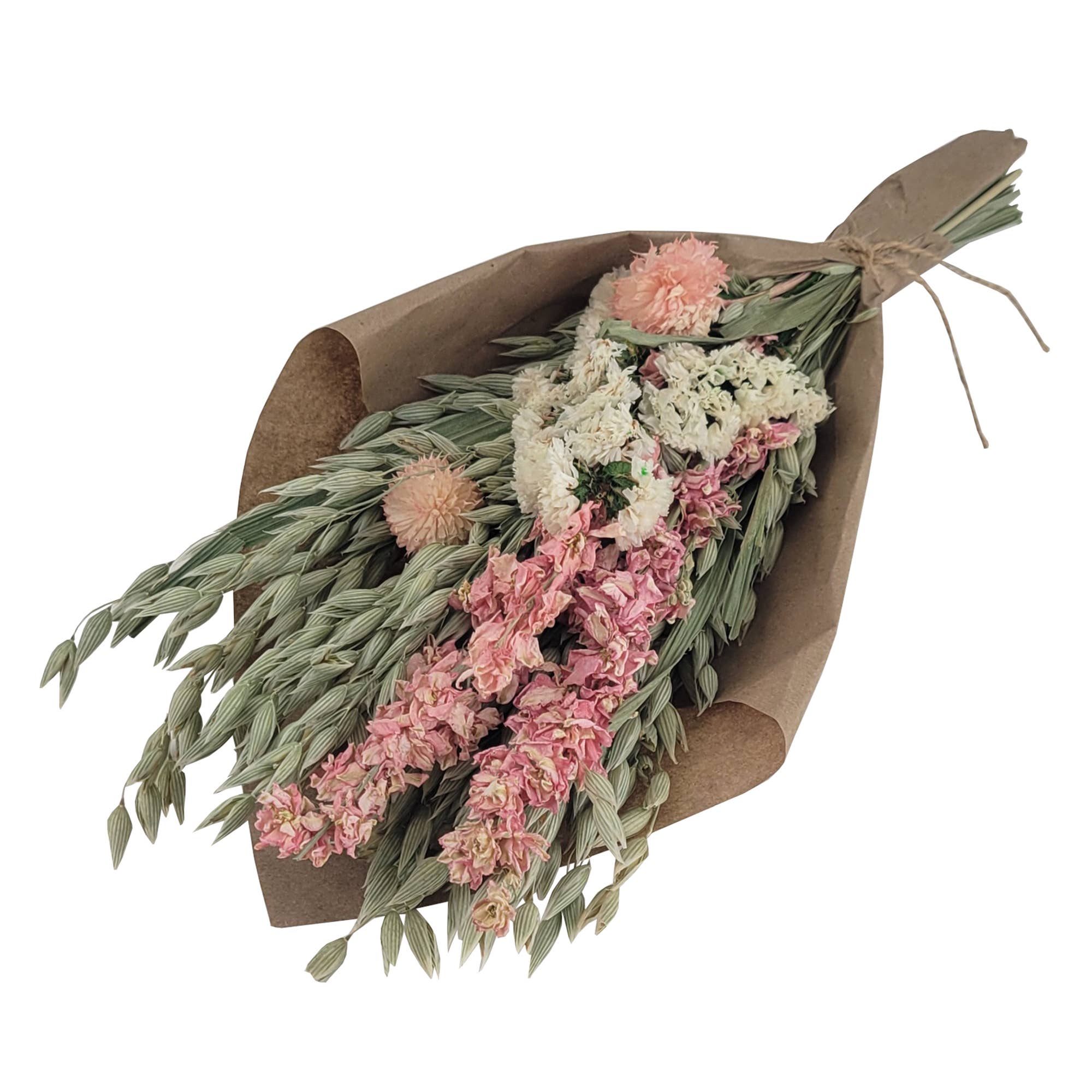 Petite 12" Bouquet: Pink Larkspur and White Statice Flower