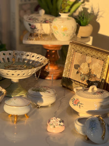 Vintage Hand Painted Pedestal Porcelain Bowl Dish