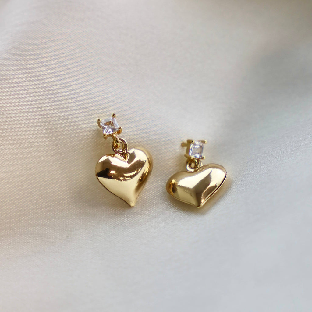 PUFF HEART AND CZ STUD
