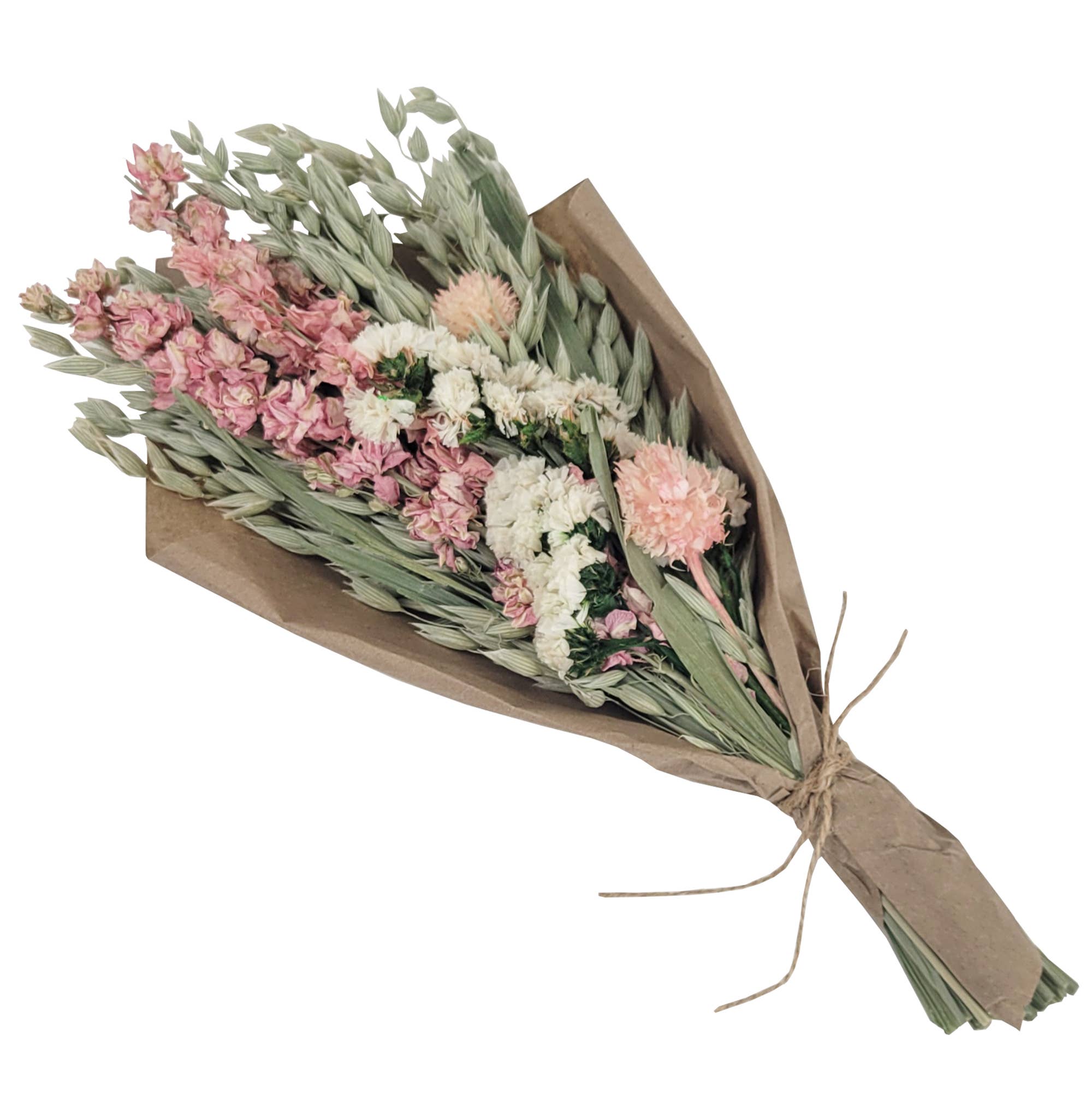Petite 12" Bouquet: Pink Larkspur and White Statice Flower