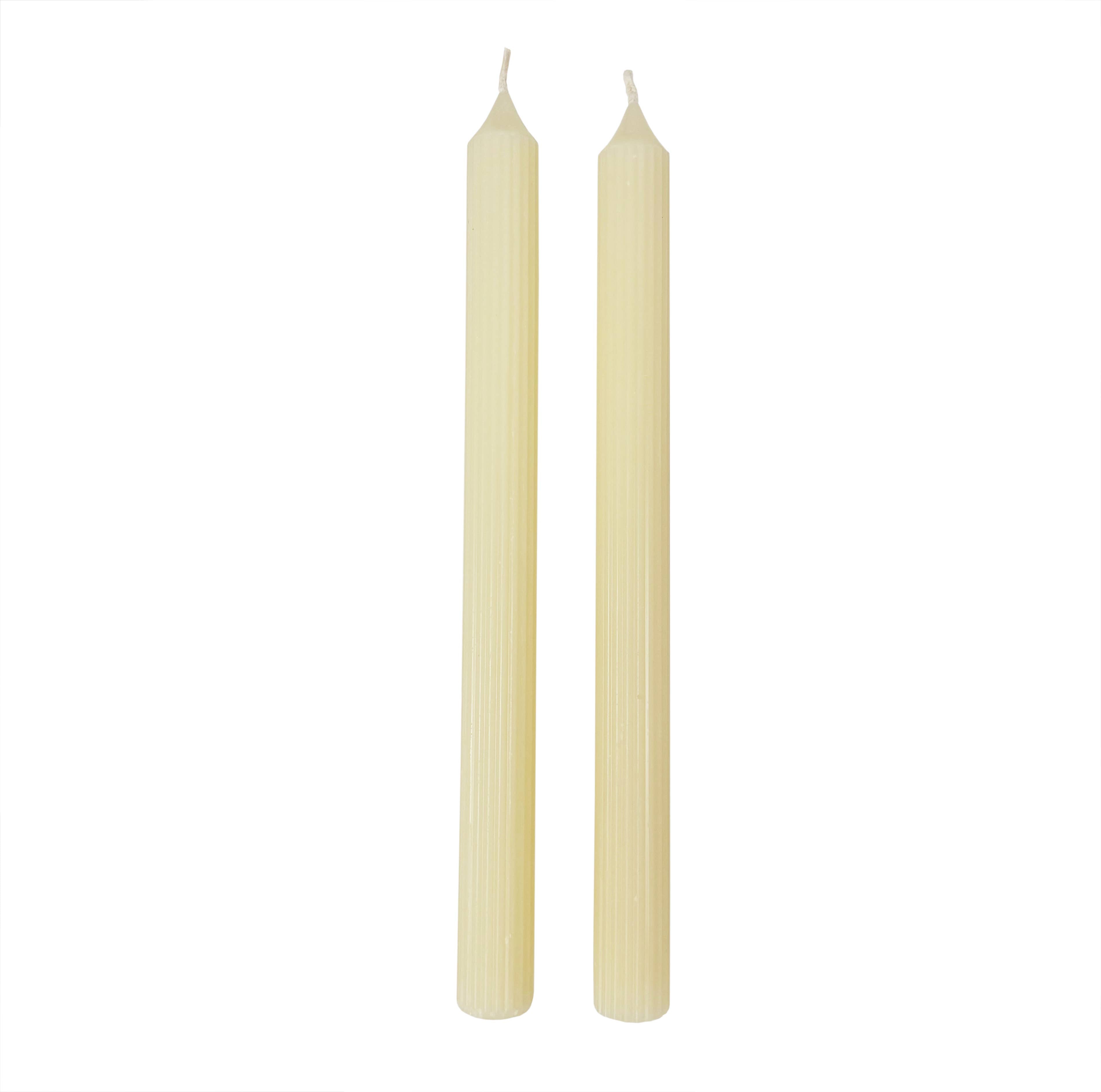 Ivory Ridged Taper Candles (Set of 2)