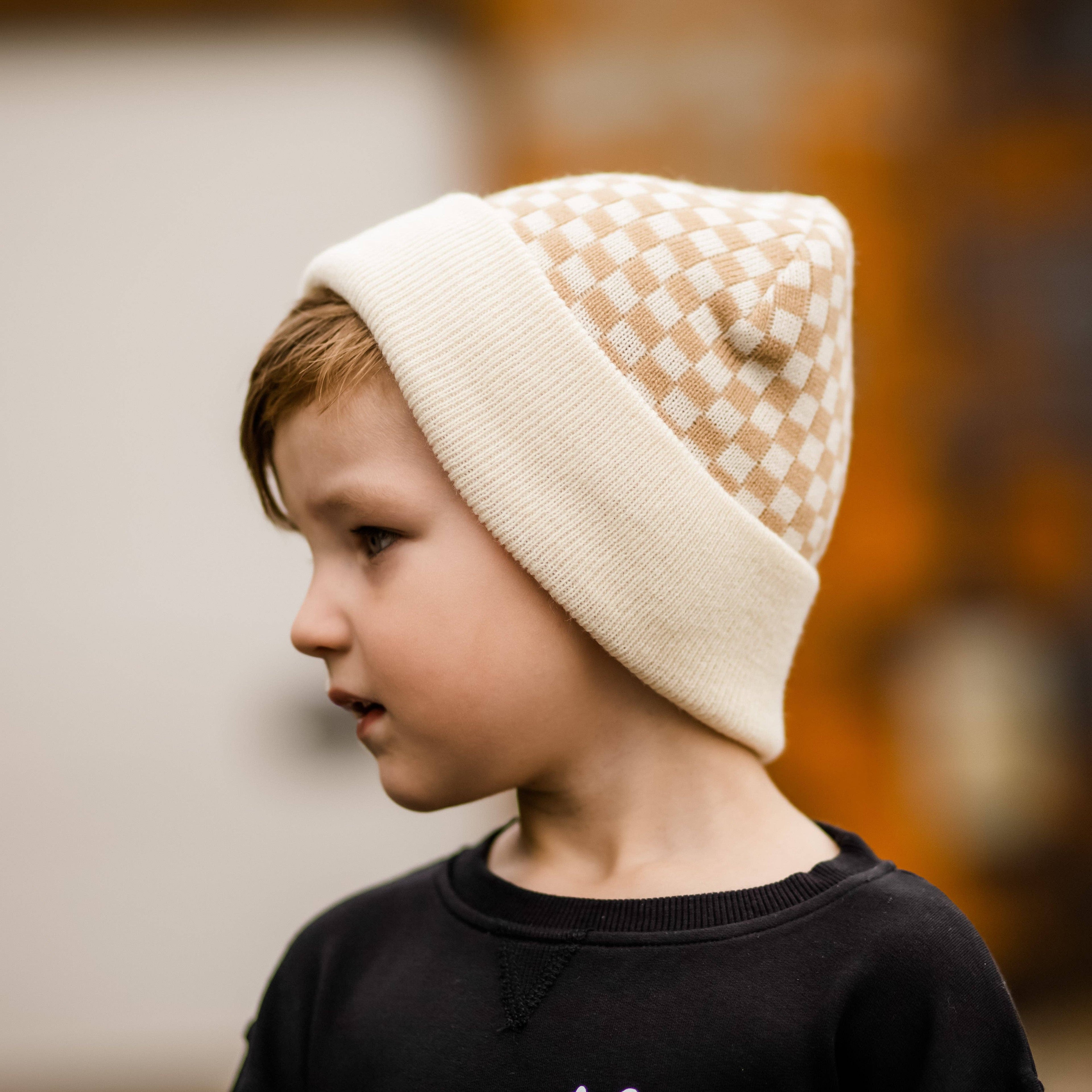 Check Yourself Checkered Reversible Beanz Beige: Adult