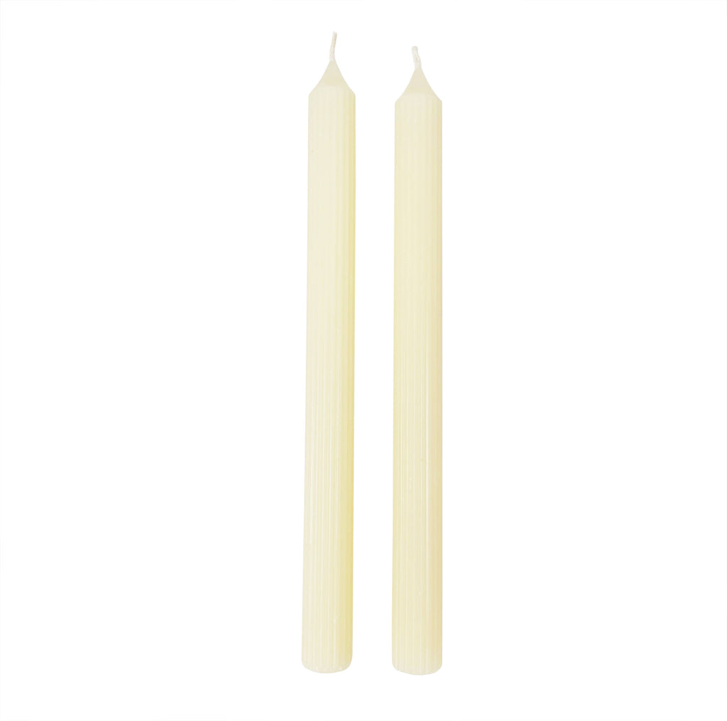 Ivory Ridged Taper Candles (Set of 2)