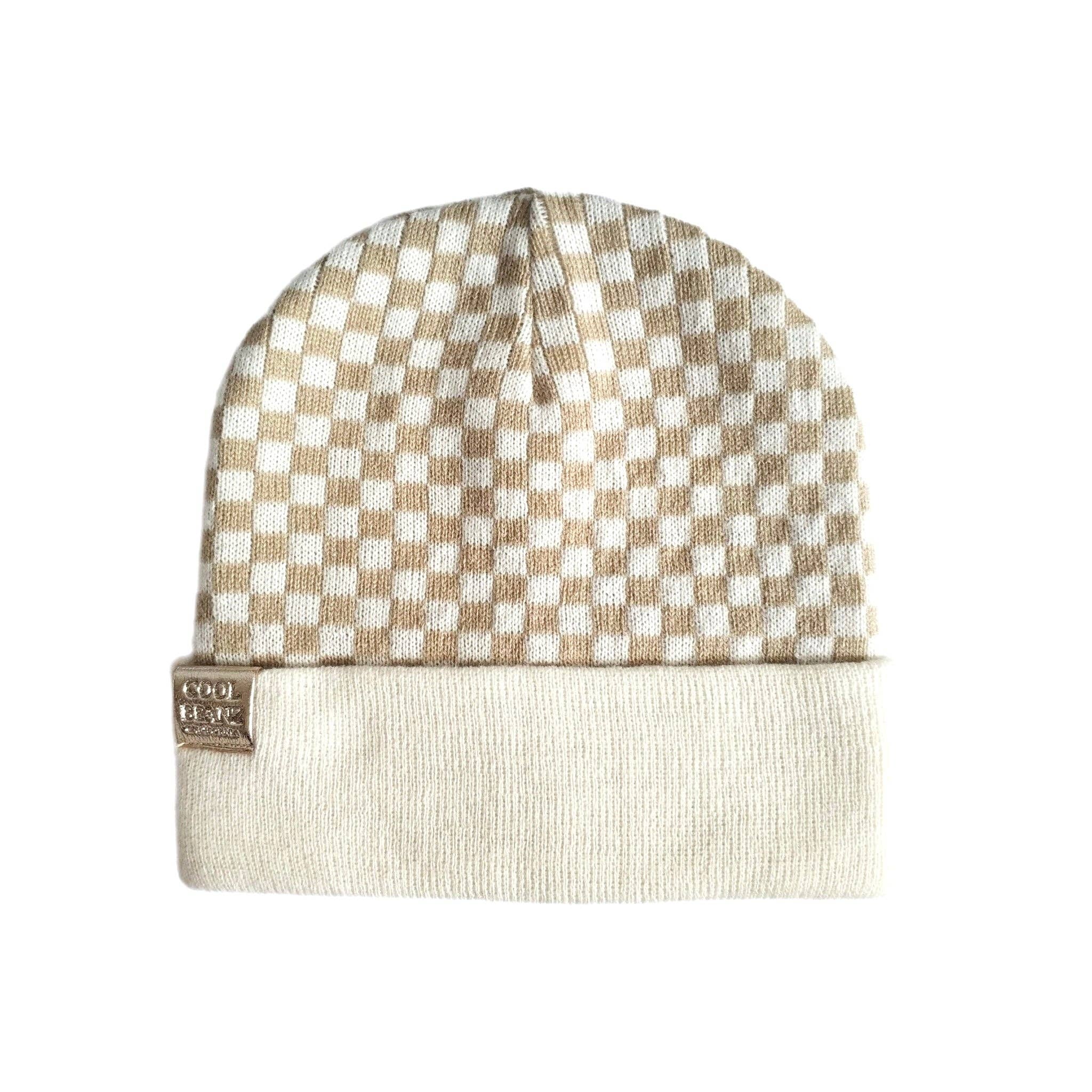 Check Yourself Checkered Reversible Beanz Beige: Adult