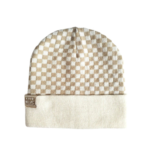 Check Yourself Checkered Reversible Beanz Beige: Adult