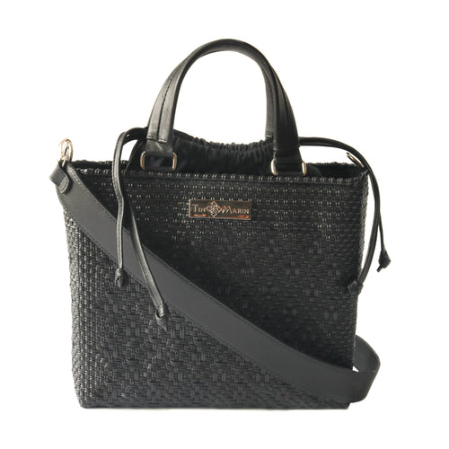 All Black Medium Woven Crossbody with Drawstring Bag