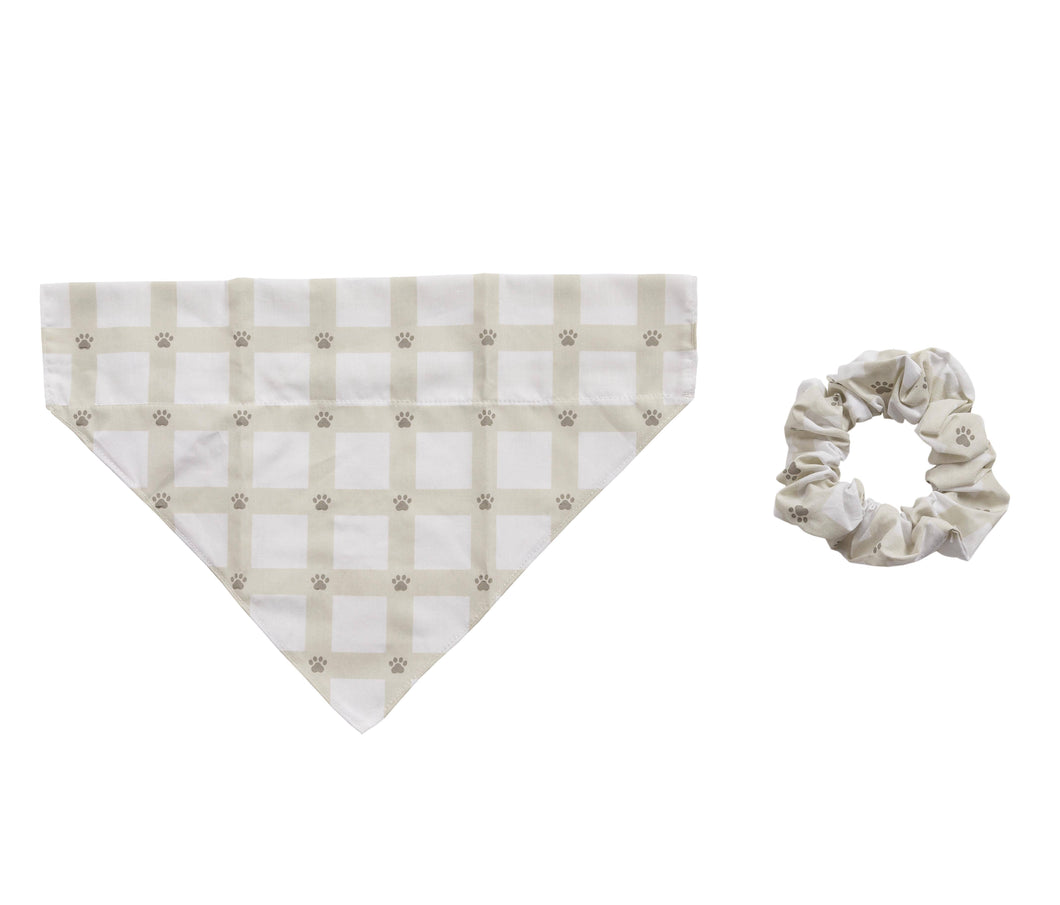 Matching Gingham Pet Bandana and Owner Scrunchie Set