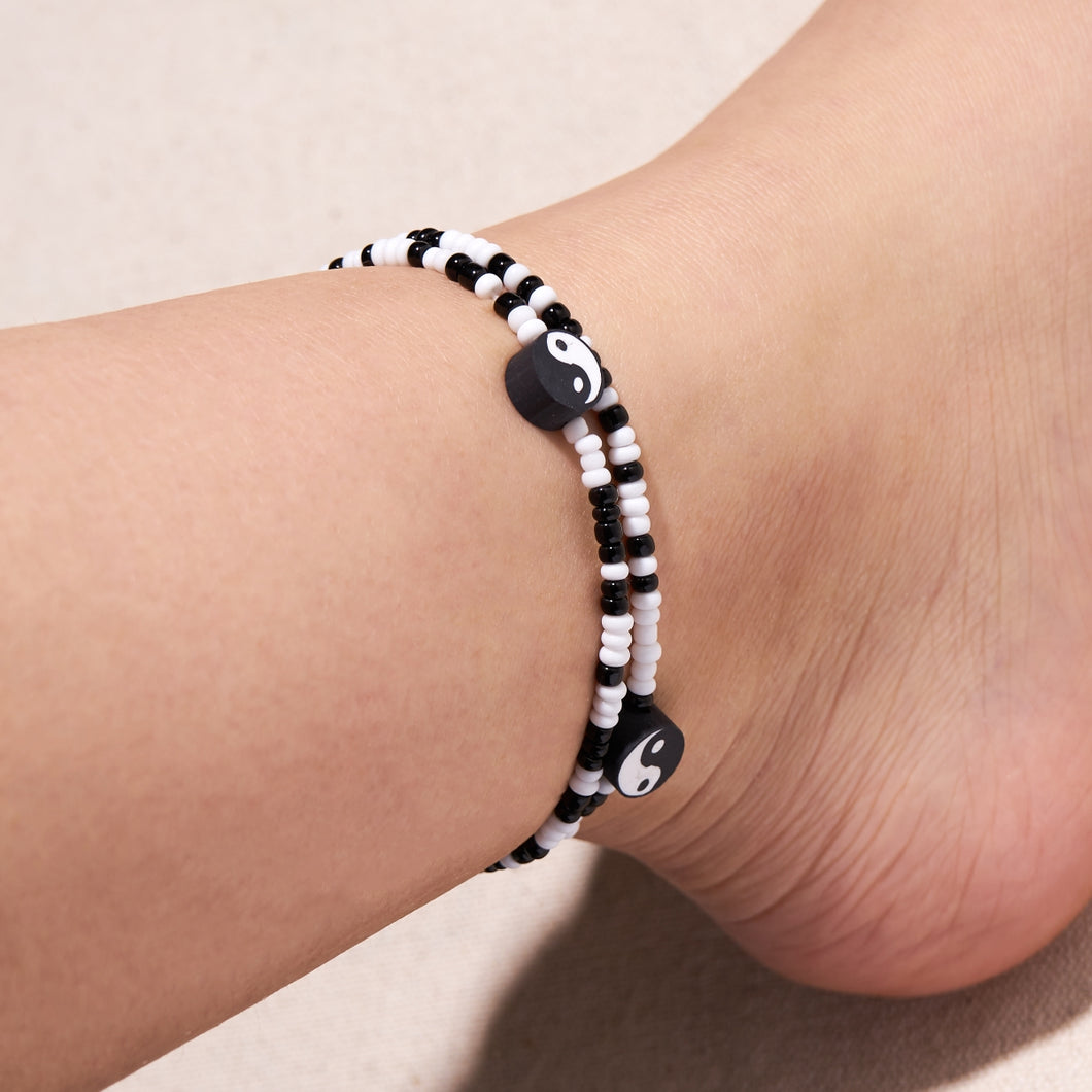SEED BEADED YIN YANG ANKLET SET